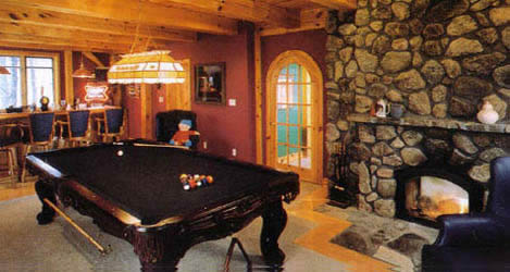 game room, timber frame, timber frame and log homes