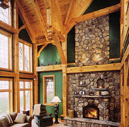 great room, timber frame, timber frame and log homes